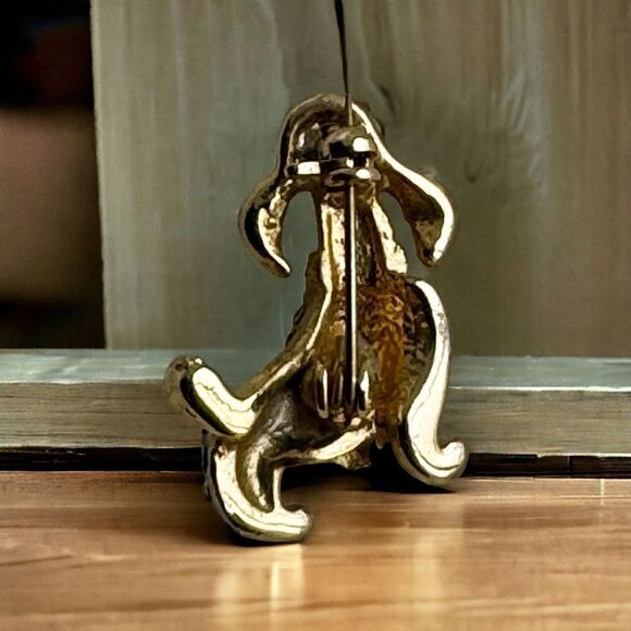 Vintage Gold Plated Swarovski Crystal Pave Poodle Dog Brooch Pin - Picture 2 of 4